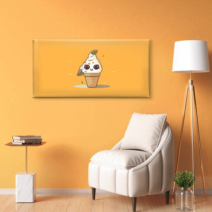 Kawaii Cute Ice Cream Orange Wall Art Canvas Office Home Room Framed 120x60cm