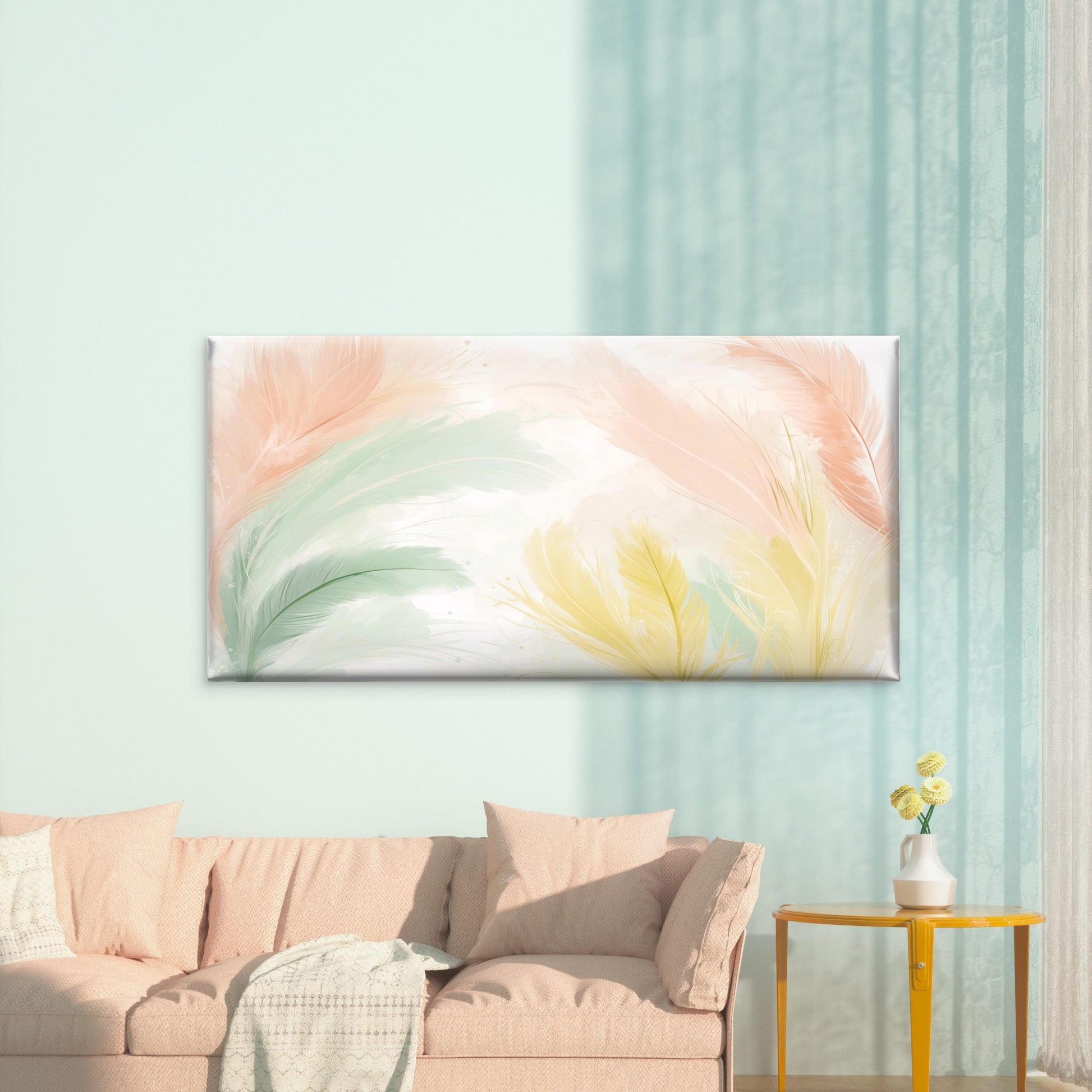 Pastel Soft Feather Art Wall Art Canvas Office Home Room Framed 120x60cm - Bella Home Decor
