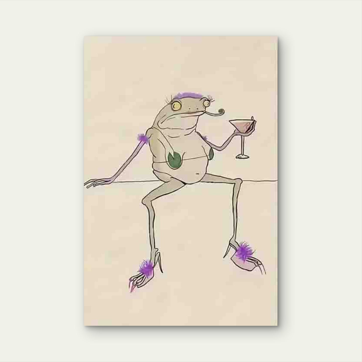 Female Frog Holding A Glass Of Wine 60x90cm Metal Print Ready to Hang