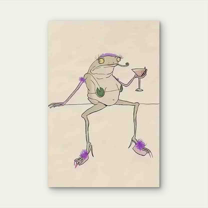 Female Frog Holding A Glass Of Wine Metal Print Ready to Hang
