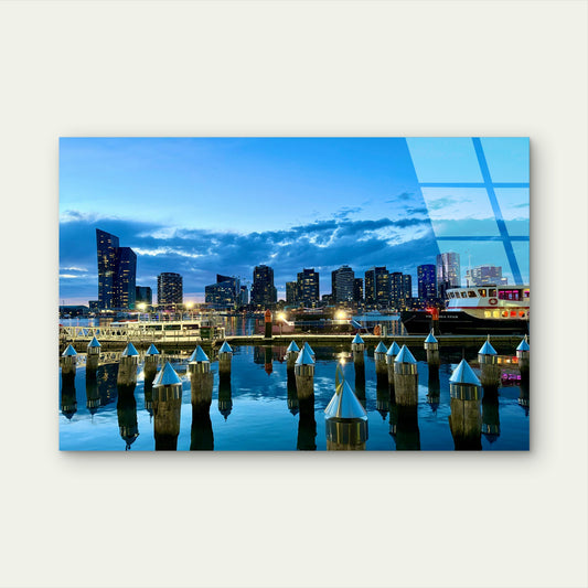 Melbourne Harbor Skyline Glass Printing Wall Art Australian Made Quality