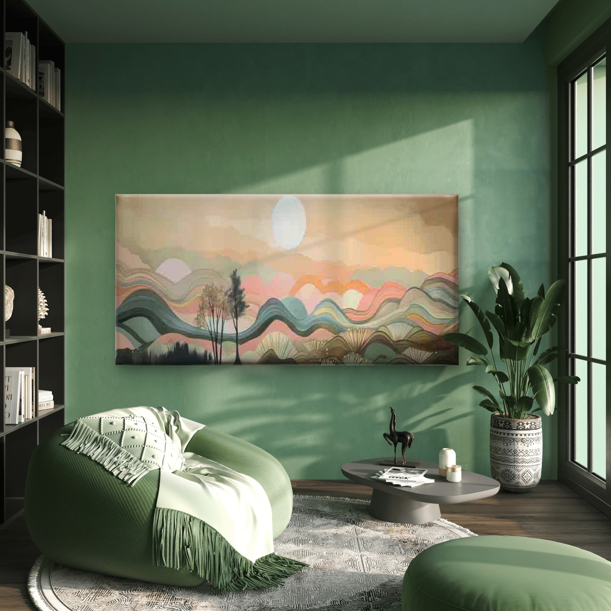 Tree & Sun Colorful Landscape Wall Art Canvas Office Home Room Framed 120x60cm - Bella Home Decor