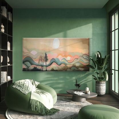 Tree & Sun Colorful Landscape Wall Art Canvas Office Home Room Framed 120x60cm - Bella Home Decor
