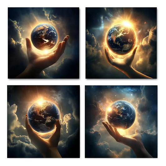 4pcs Holding The Ball Wall Art Canvas Framed