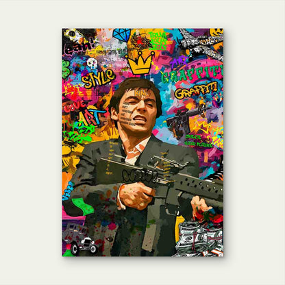 Colorful Graffiti Marksman Blasting Weapon 40x60cm Metal Print Ready to Hang - Bella Home Decor