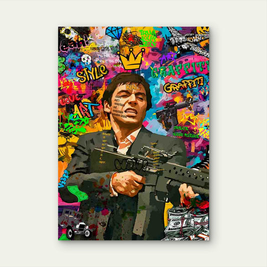 Colorful Graffiti Marksman Blasting Weapon 40x60cm Metal Print Ready to Hang