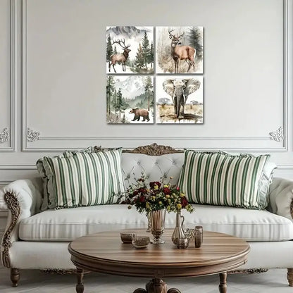 4pcs Forest Animal Deer Bear Elephant Picture Wall Art Canvas Framed - Bella Home Decor