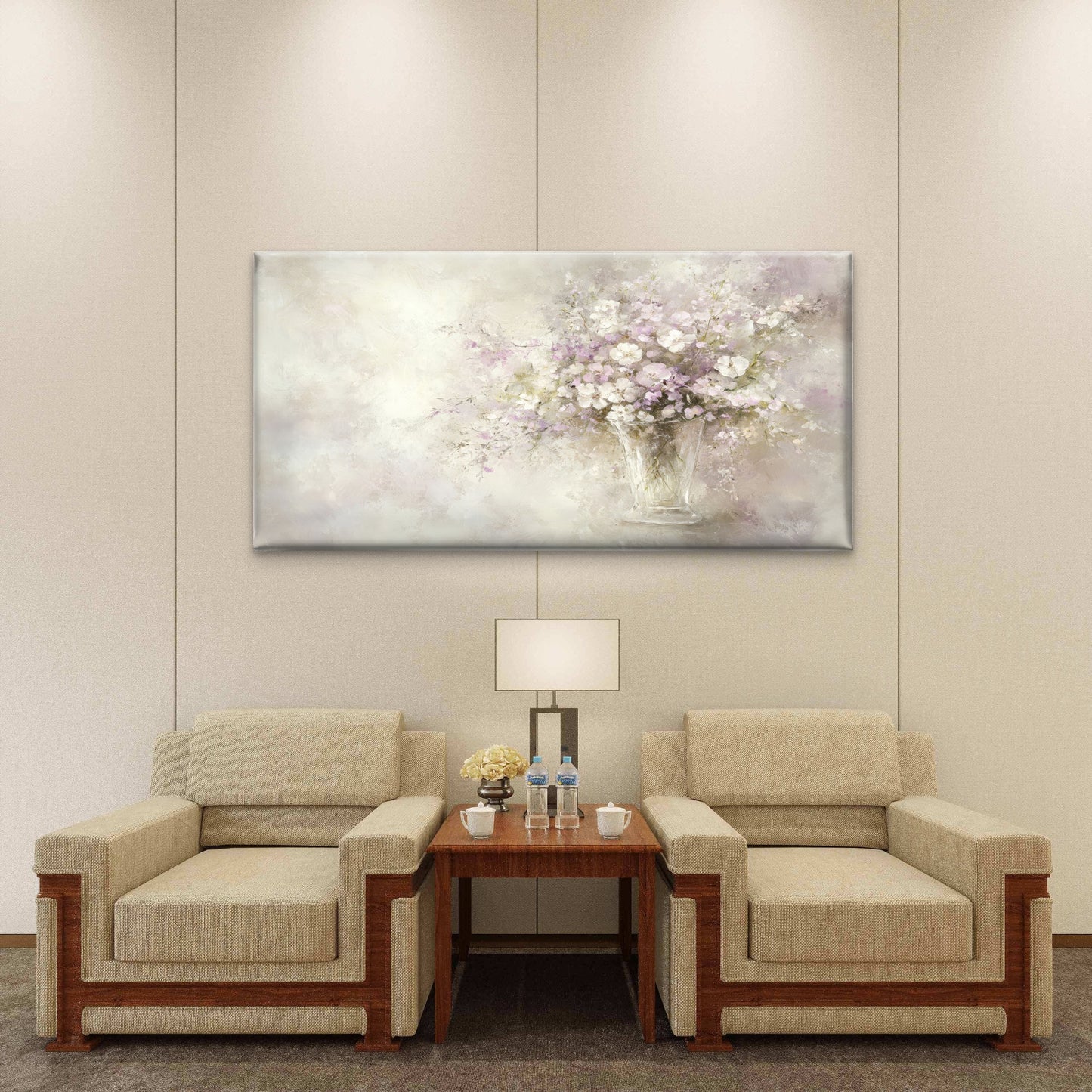 Floral Vase Purple Chic Painting Wall Art Canvas Office Home Room Framed 120x60c