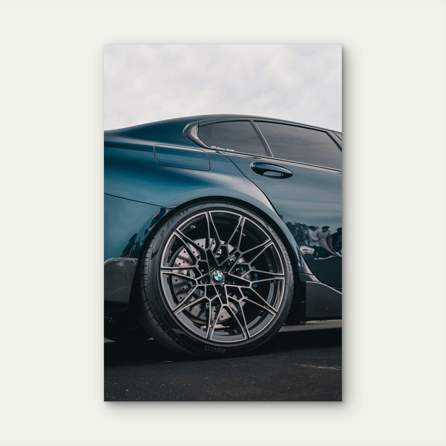 Rear Quarter of BMW M3 Competition 40x60cm Metal Print Ready to Hang
