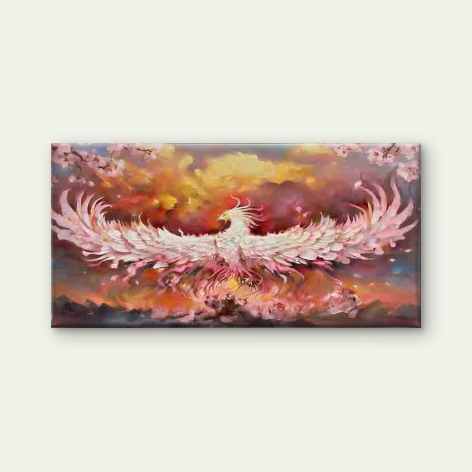 Flaming Phoenix with Sakura Wall Art Canvas Office Home Room Framed 120x60cm - Bella Home Decor