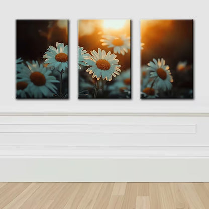 3pcs Daisy Delight Sunset Illustration Wall Art Set Canvas Framed 40x60cm - High Quality Print 100% Australian Made Wall Canvas Ready to Hang - Bella Home Decor