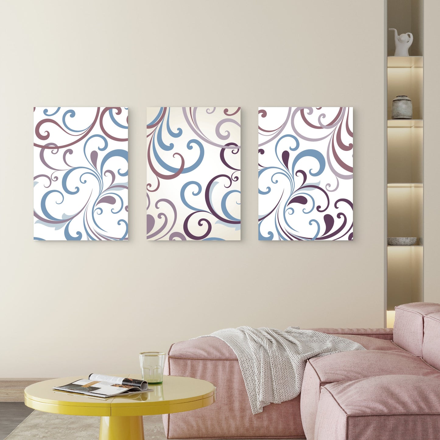 3pcs Purple Blue Swirl Scroll Wave Pattern Metal Print Ready to Hang Art