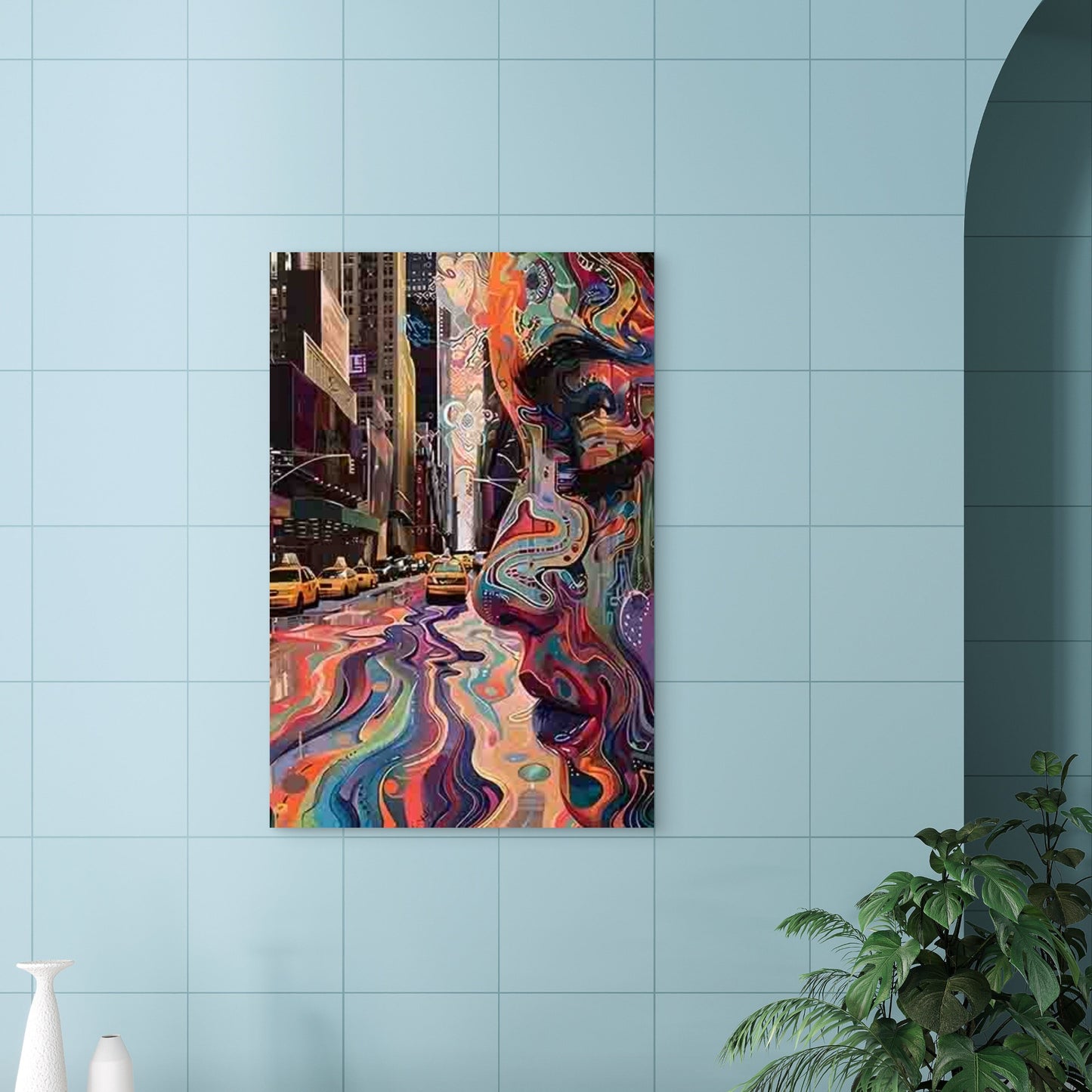 Abstract Portrait and Urban Landscape Fusion 40x60cm Metal Print Ready to Hang - Bella Home Decor