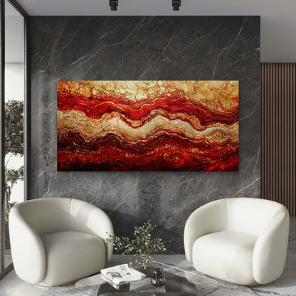 Abstract Red Gold Liquid Flow Wall Art Canvas Office Home Room Framed 120x60cm