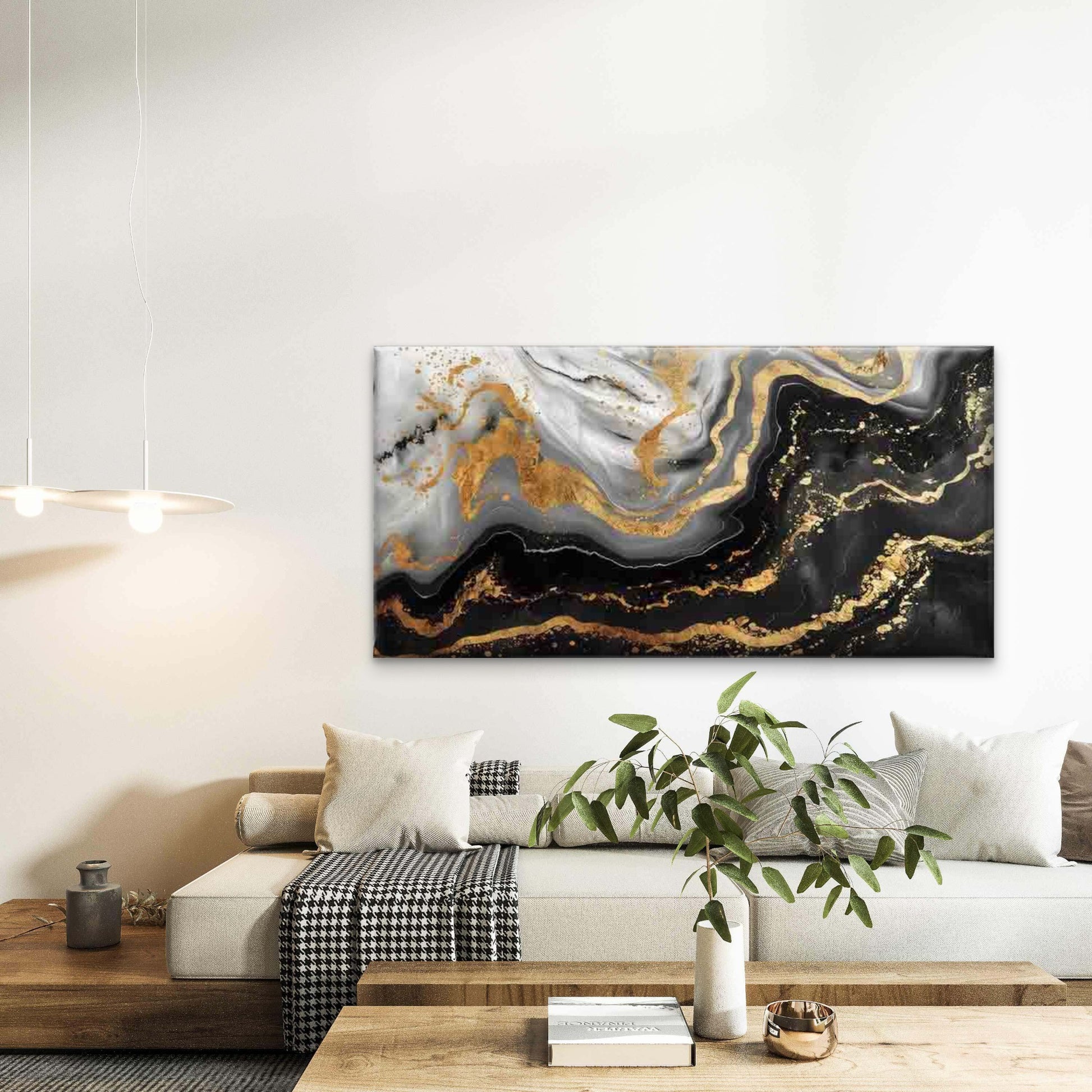 Abstract Design with Black Whit Wall Art Canvas Office Home Room Framed 120x60cm - Bella Home Decor