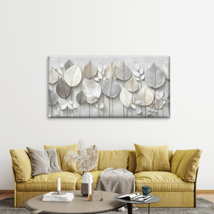 Abstract White Leaves Backgroun Wall Art Canvas Office Home Room Framed 120x60cm - Bella Home Decor