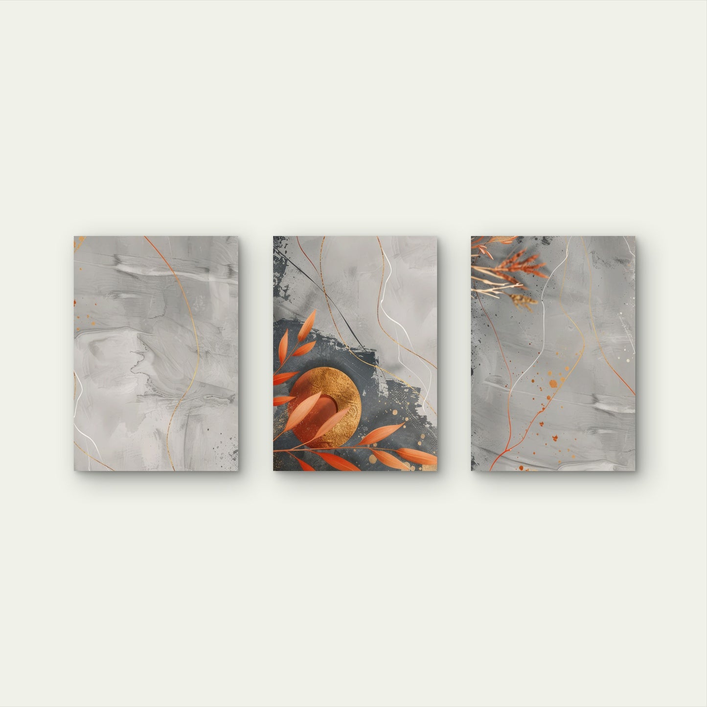 3pcs Terracotta Autumn Botanical   Wall Art Set Canvas Framed 50x70cm - High Quality Print 100% Australian Made Wall Canvas Ready to Hang