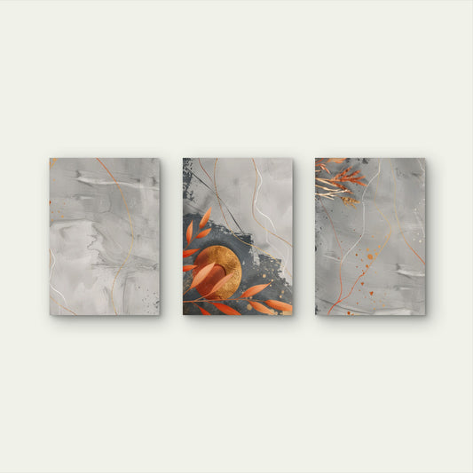 3pcs Terracotta Autumn Botanical Wall Art Set Canvas Framed 50x70cm - High Quality Print 100% Australian Made Wall Canvas Ready to Hang
