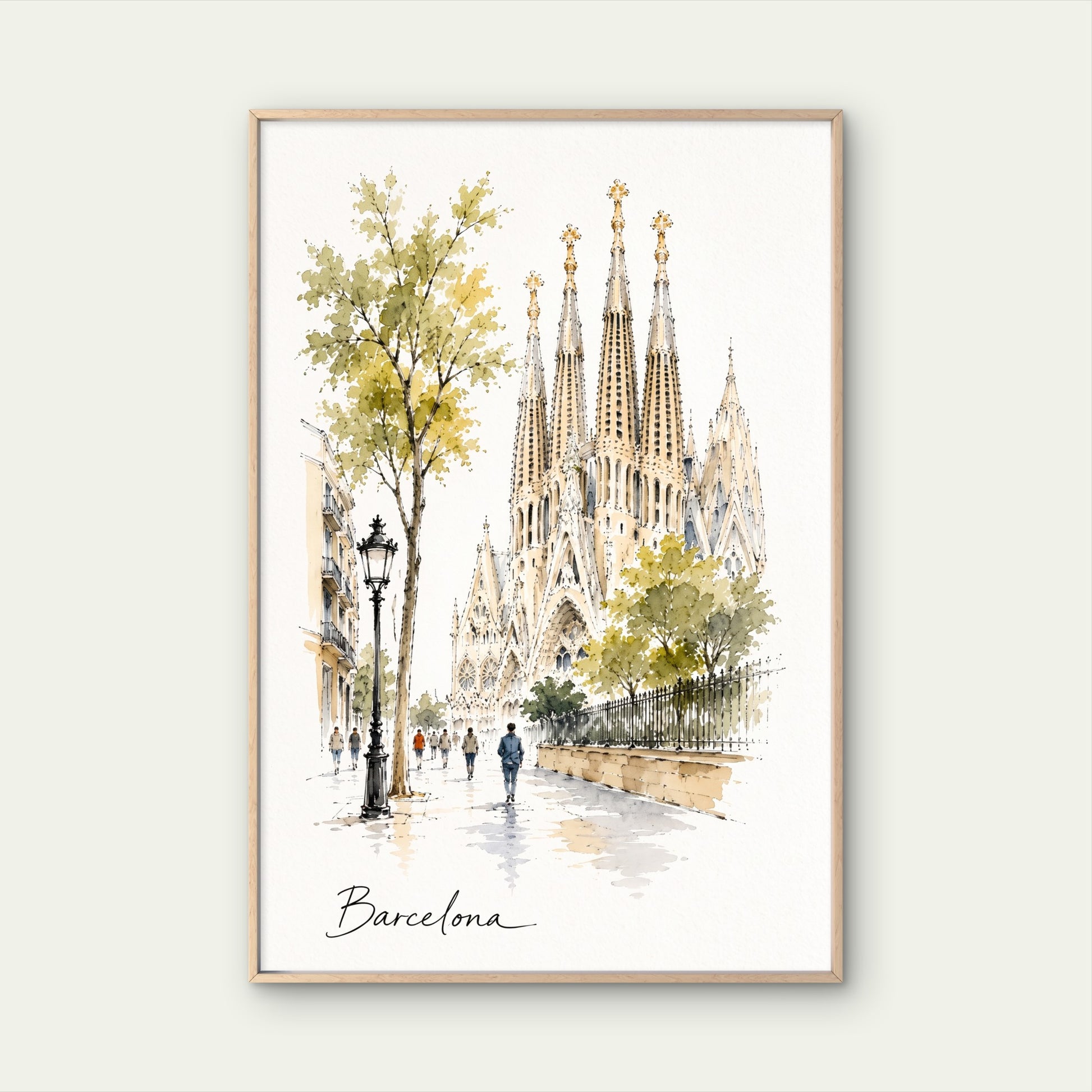 Sagrada Familia Barcelona Spain Watercolor Art Travel Poster Print Wall Art