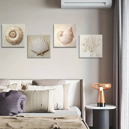 4pcs  Featuring Seashells On CanvasCanvas  Wall Art Canvas Framed
