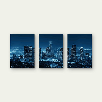 3pcs Los Angeles Downtown Buildings Night Metal Print Ready to Hang Art
