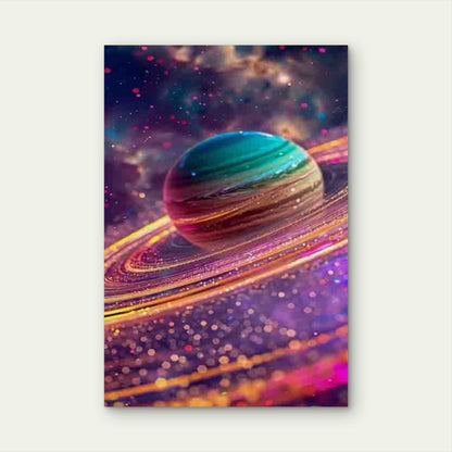 Vibrant Galactic Planet 60x90cm Metal Print Ready to Hang