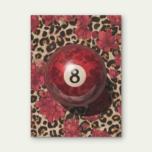 Featuring a Lucky 8 Ball with a Red Leopard Print Metal Print Ready to Hang