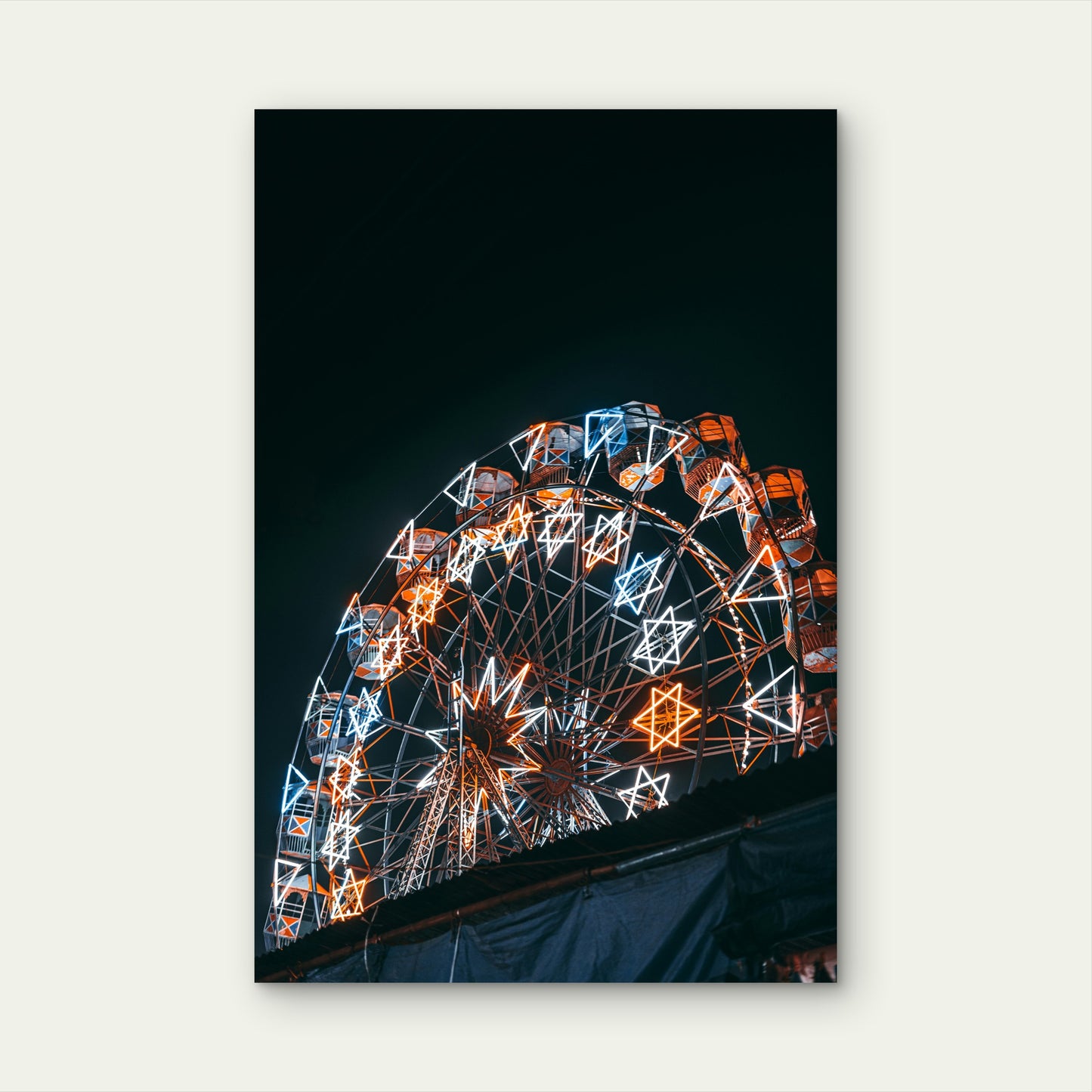 Ferris Wheel Illuminated at Night 40x60cm Metal Print Ready to Hang