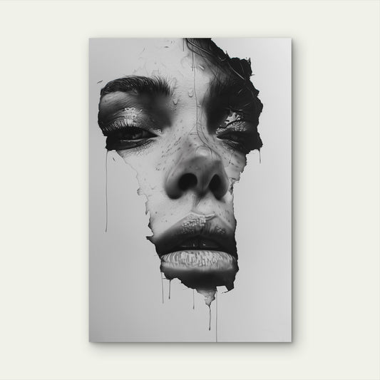 Black White Woman Face Ink Drip Art 40x60cm Metal Print Ready to Hang
