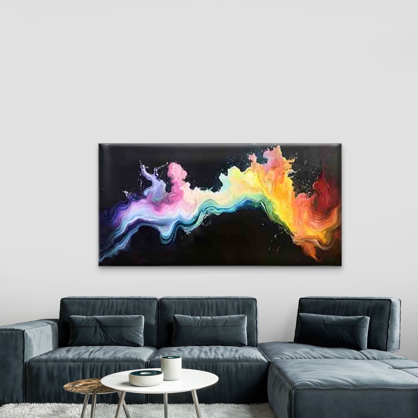 Modern Rainbow Ink Splatter Wall Art Canvas Office Home Room Framed 120x60cm - Bella Home Decor