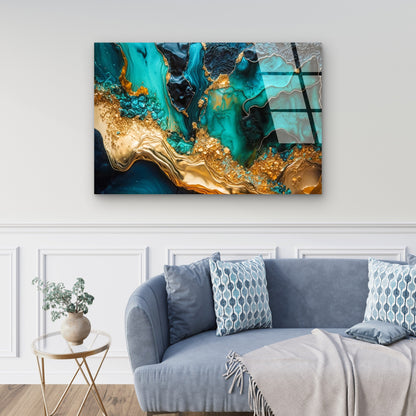 Abstract Emerald Jade Gold Vein Pattern  Acrylic Glass Printing Wall Art Australian Made Quality