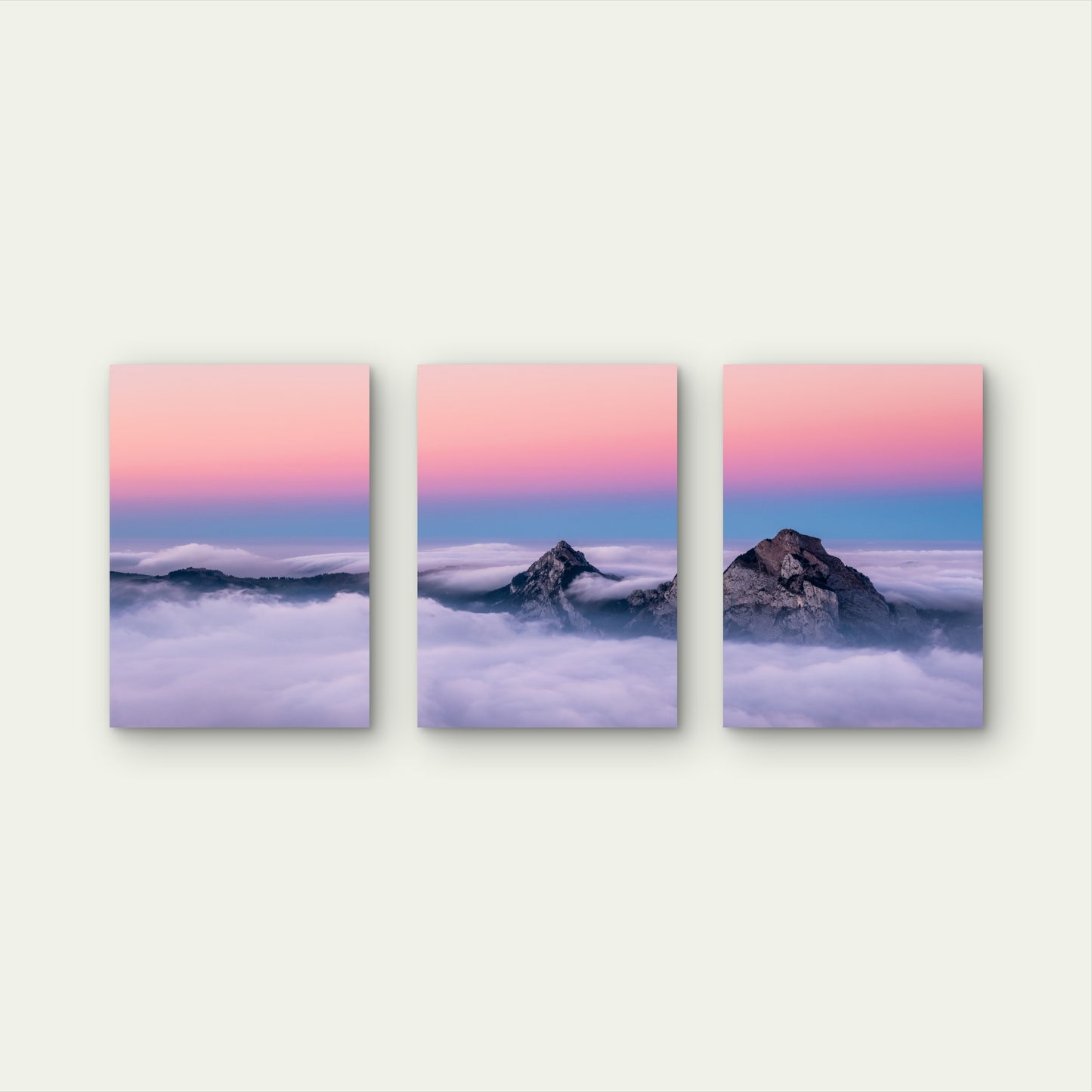 3pcs Mountain Peak Pink Pastel Sunset Sky Cloud Wall Art Set Canvas Framed 60x90cm - High Quality Print 100% Australian Made Wall Canvas Ready to Hang - Bella Home Decor
