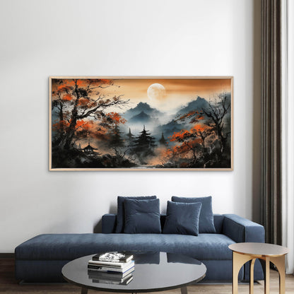 Misty Mountain Moonlight Wall Art Canvas Office Home Room Framed 120x60cm