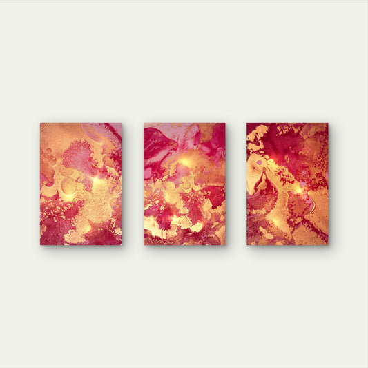 3pcs Fuchsia Gold Modern Abstract Wall Art Set Canvas Framed 50x70cm - High Quality Print 100% Australian Made Wall Canvas Ready to Hang