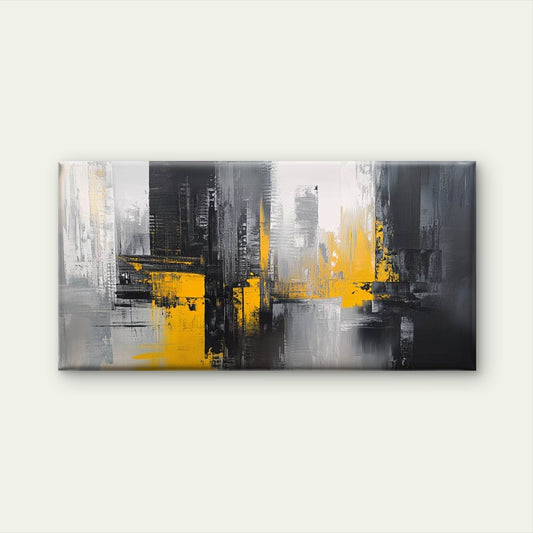 Gold Strikes Through Gray Wall Art Canvas Office Home Room Framed 120x60cm