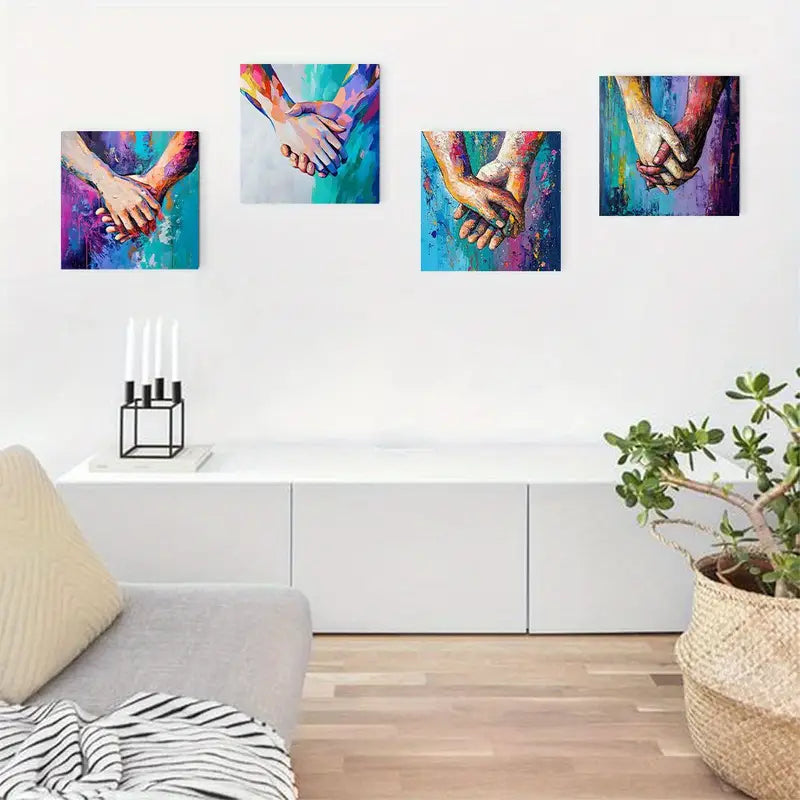 4pcs  Vibrant Hand-in-Hand Design DF    Wall Art Canvas Framed