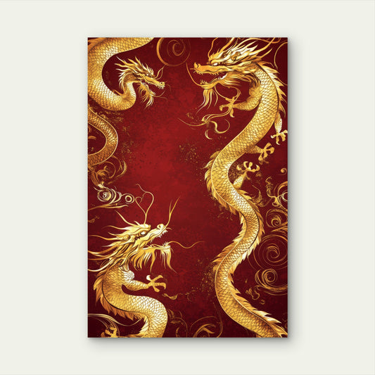 Chinese Dragon Gold Red Swirl Pattern 40x60cm Metal Print Ready to Hang