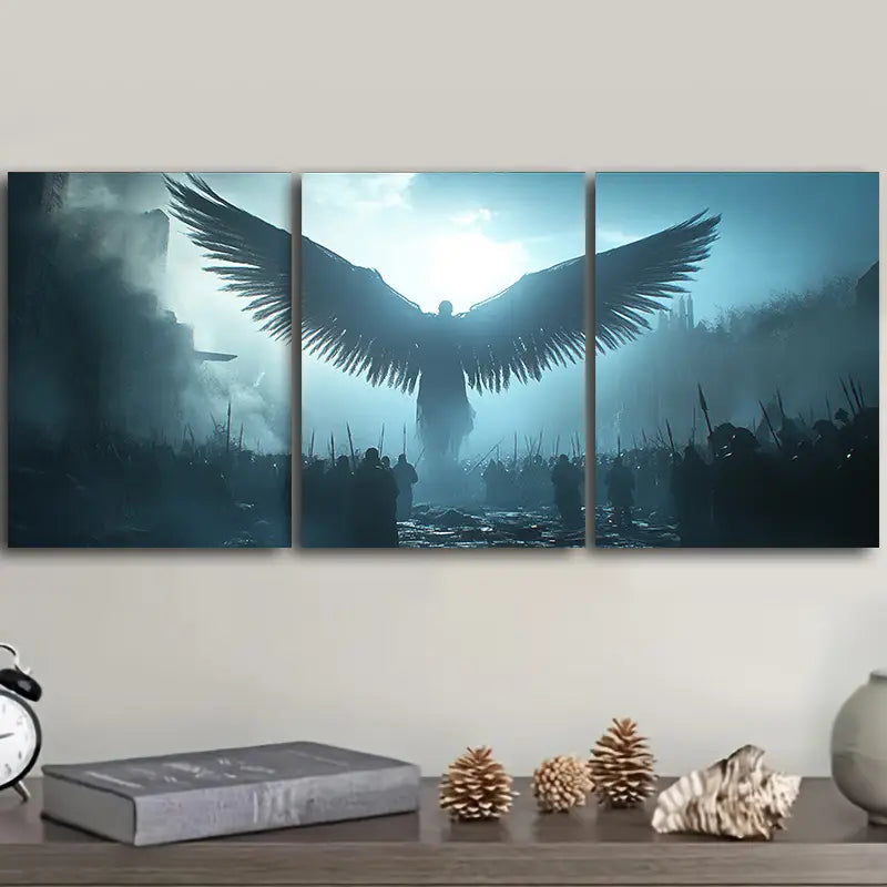 3pcs An Angel With Large Wings Is Flying Over  Metal Print Ready to Hang Art - Bella Home Decor