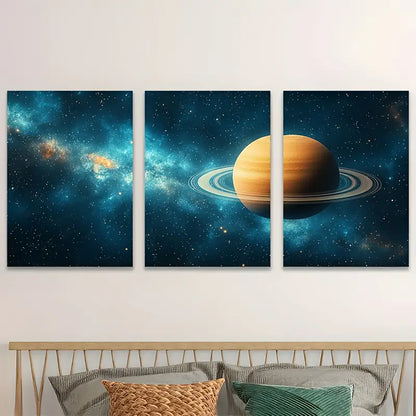 3pcs Deep Blue & Golden Space Decor Metal Print Ready to Hang Art - Bella Home Decor