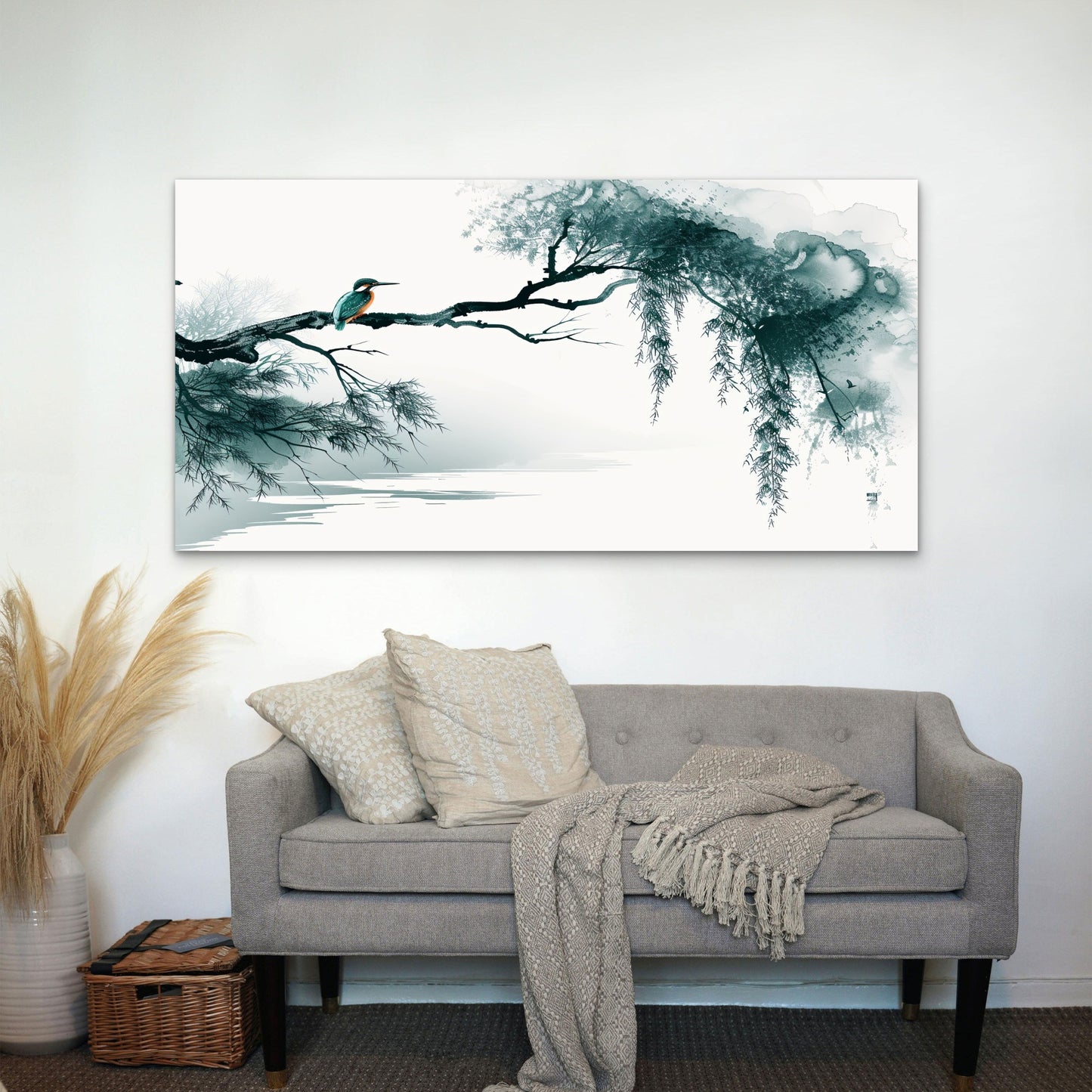 Kingfisher On A Branch Wall Art Canvas Office Home Room Framed 120x60cm