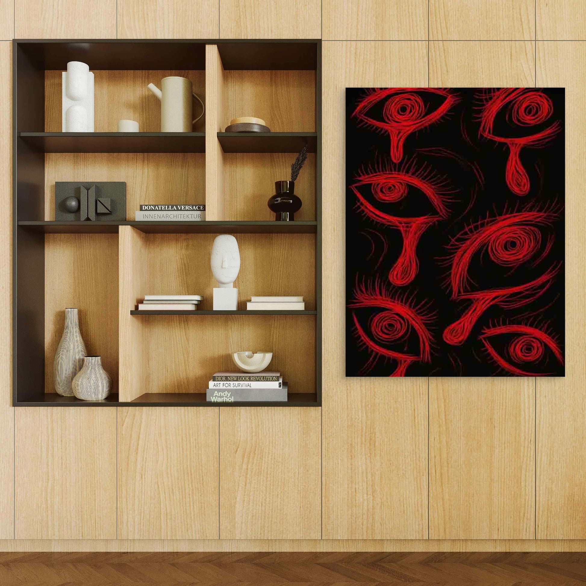 Retro Red Eye Art 40x60cm Metal Print Ready to Hang - Bella Home Decor