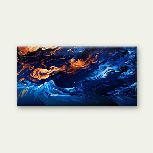 Fire Meets Blue Ocean Wall Art Canvas Office Home Room Framed 120x60cm