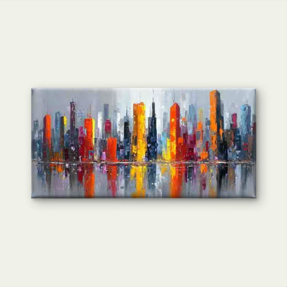 Vibrant Abstract Urban Skyline Wall Art Canvas Office Home Room Framed 120x60cm