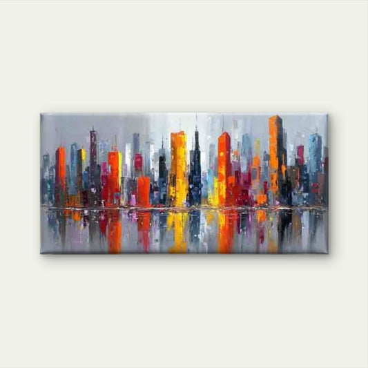 Vibrant Abstract Urban Skyline Wall Art Canvas Office Home Room Framed 120x60cm