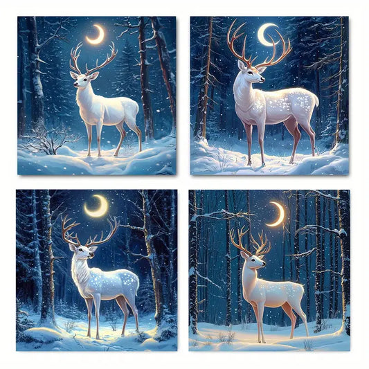 4pcs Enchanting Moonlit Deer Canvas Wall Art Canvas Framed