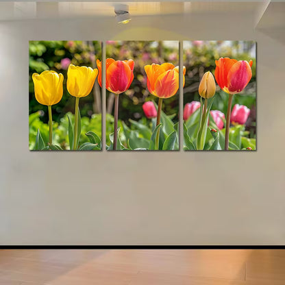 3pcs Vibrant Tulip Florals Illustration Wall Art Set Canvas Framed 60x90cm - High Quality Print 100% Australian Made Wall Canvas Ready to Hang