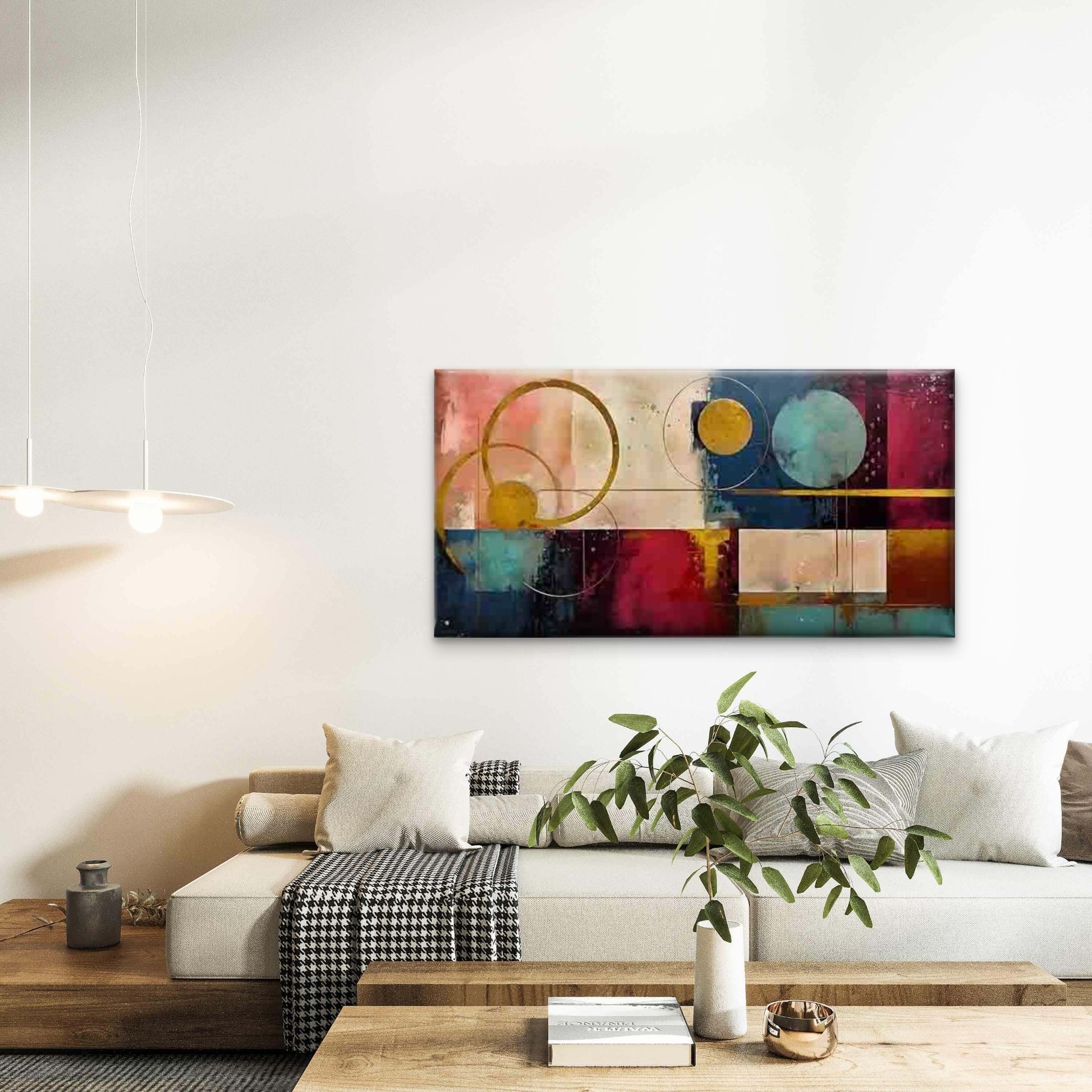 Minimalist Circles & Squares Wall Art Canvas Office Home Room Framed 120x60cm - Bella Home Decor