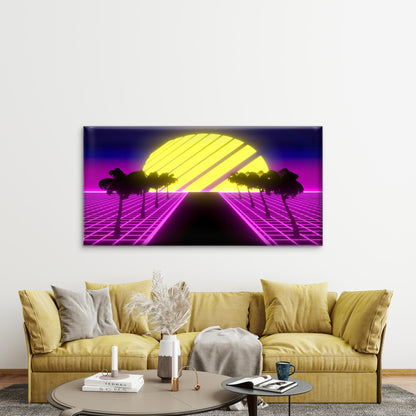 Neon Retro Futuristic Sunset Wall Art Canvas Office Home Room Framed 120x60cm - Bella Home Decor