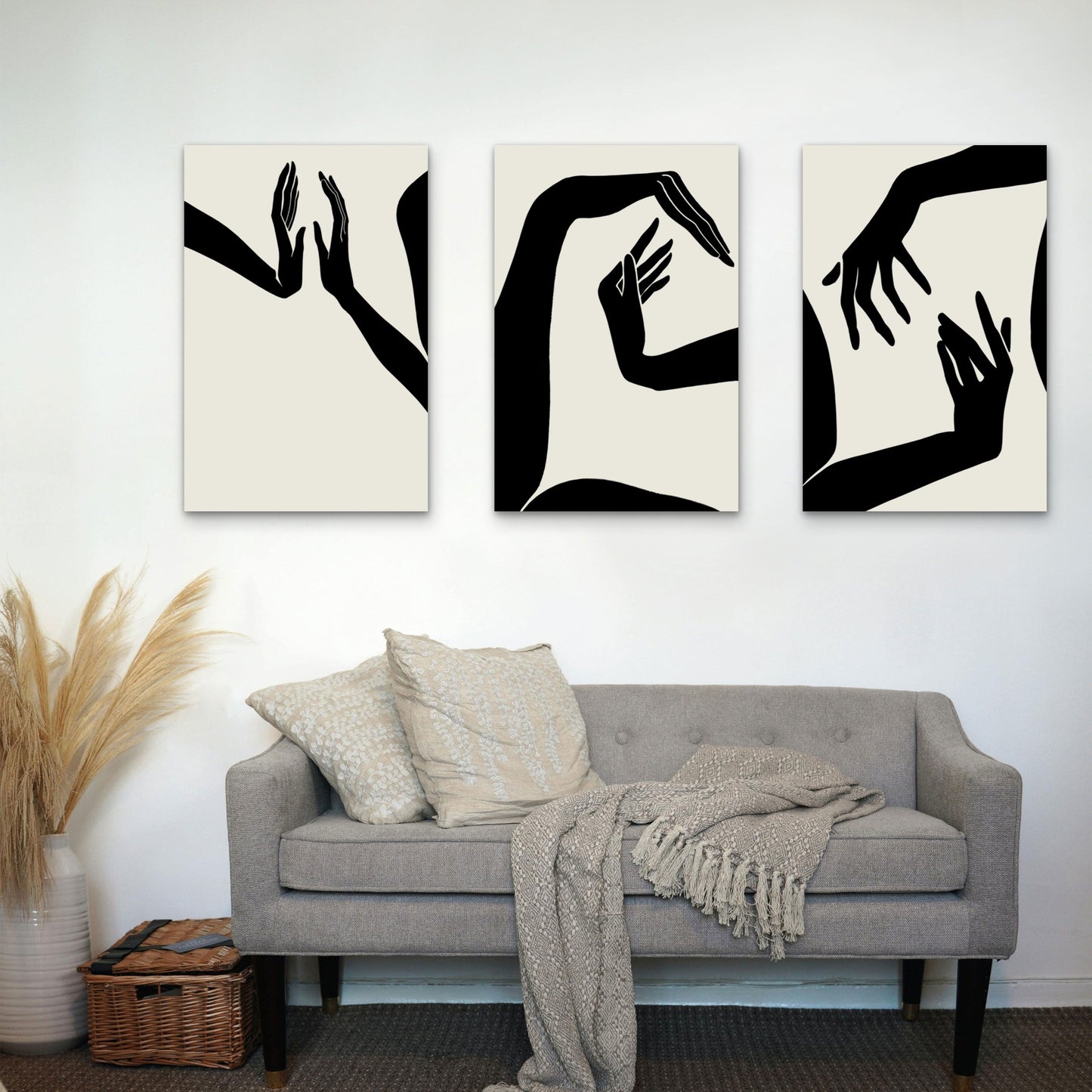 3pcs Minimalist Line Hands Abstract  Wall Art Set Canvas Framed 50x70cm - High Quality Print 100% Australian Made Wall Canvas Ready to Hang
