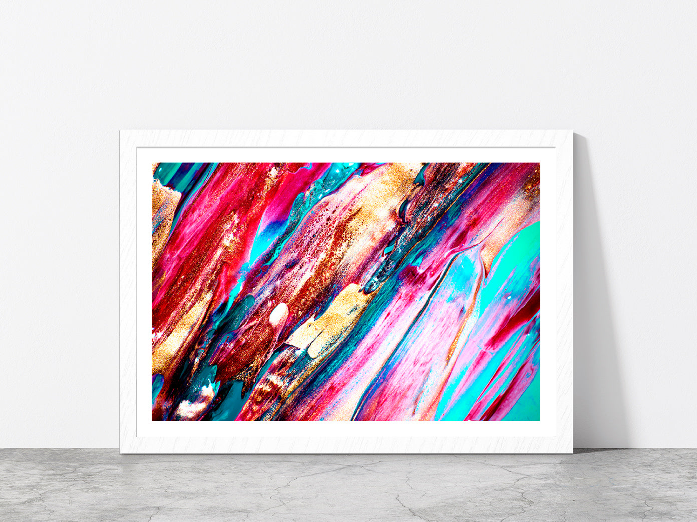 Colorful Texture Painting Glass Framed Wall Art, Ready to Hang Quality Print With White Border White